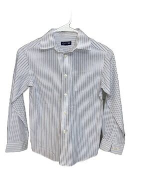 Classic Little Boys 8/10 Striped Button-Down Shirt - White with Navy Stripes